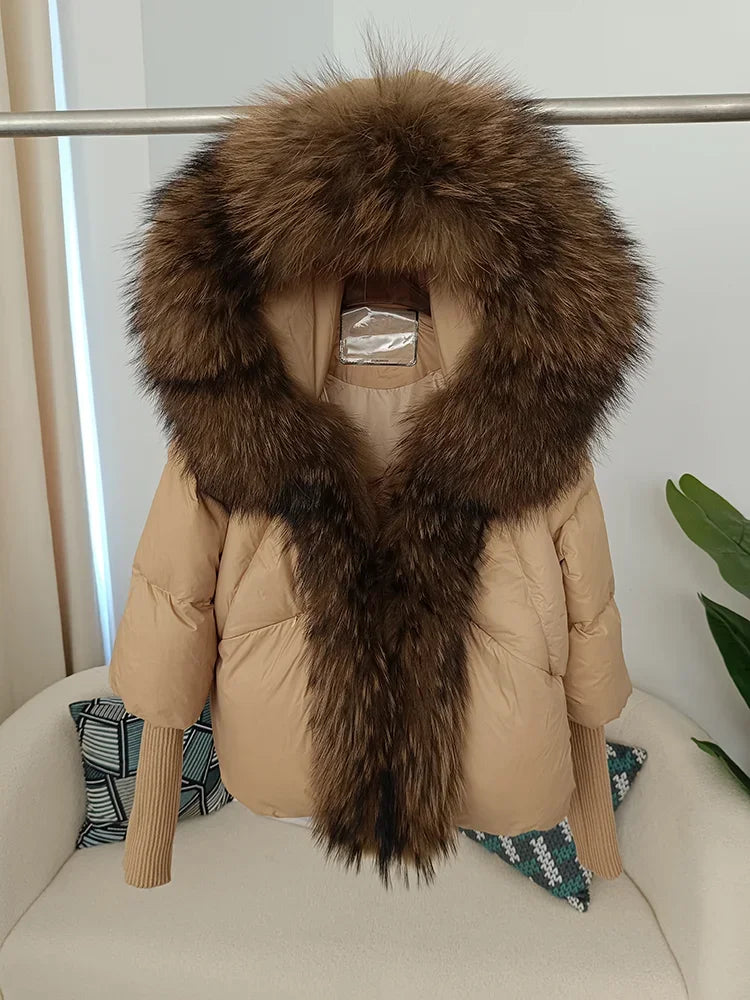 OFTBUY 2023 Real Fox Fur Collar Hooded Winter Jacket Women Natural Thick Warm Loose Oversize Duck Down Coat Streetwear Outerwear
