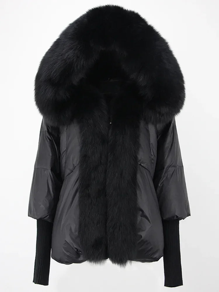 OFTBUY 2023 Real Fox Fur Collar Hooded Winter Jacket Women Natural Thick Warm Loose Oversize Duck Down Coat Streetwear Outerwear