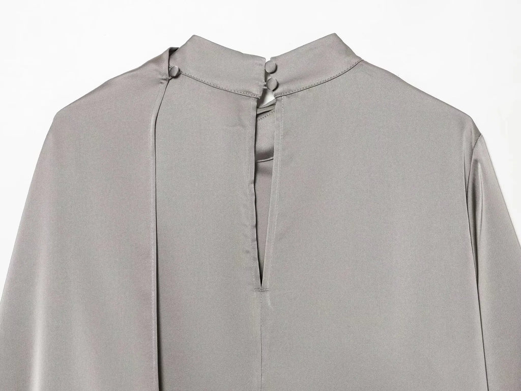 YENKYE New 2026 Women Shawl Design Satin Blouse Long Sleeve Spring High Street Elegant Tops
