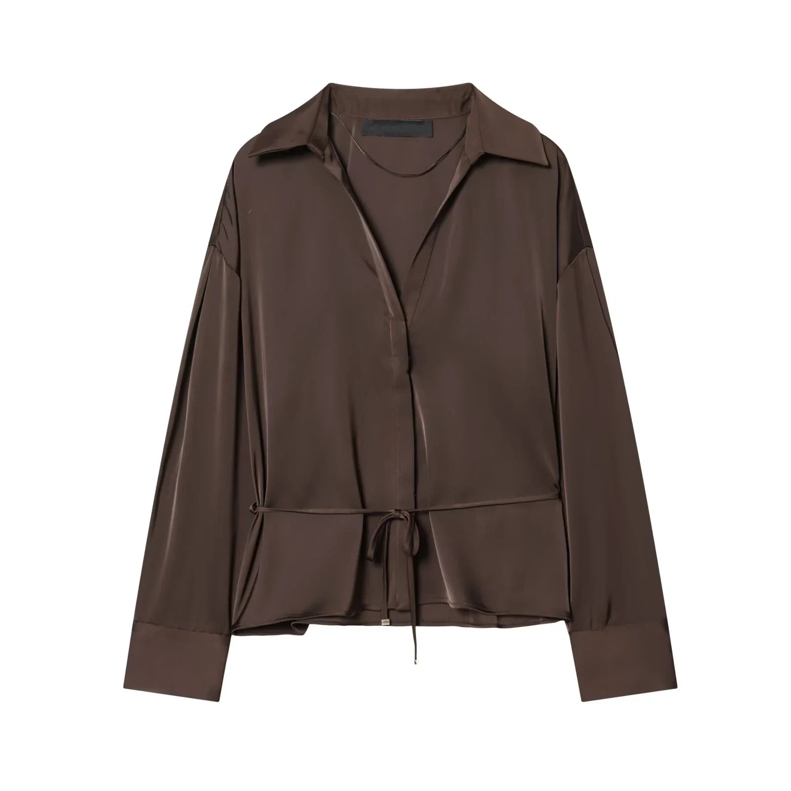 YENKYE New 2026 Women Elegant With Belt Satin Shirt Long Sleeve Front Button Spring Summer Office Shirts