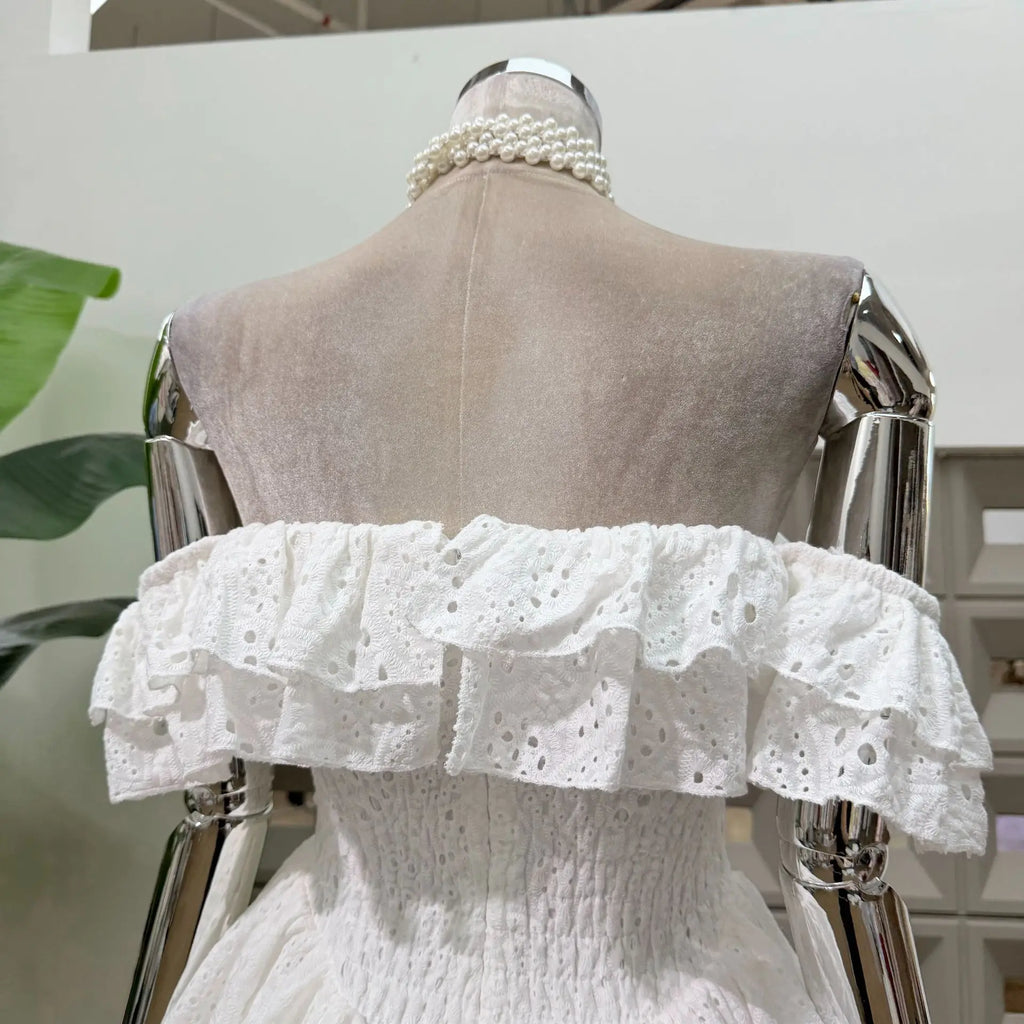 New Dresses For Women Eyelet Embroidery Corset Dress Ruffle Off Shoulder Tie Waist Summer Party Gowns Outfit With Shorts Vestido