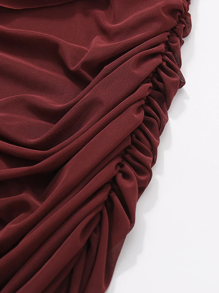 CHICEVER Solid Spliced Folds Chic Dress Female O Neck Sleeveless Slimming Intellectual Temperament Women's Dresses Summer Style