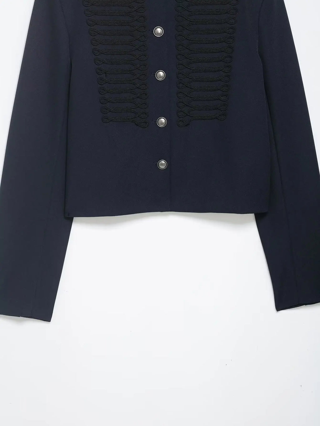 YENKYE 2026 New Women's Navy Blue Single Breasted Crop Jacket Long Sleeve Vintage Casual Coat For Daily Office