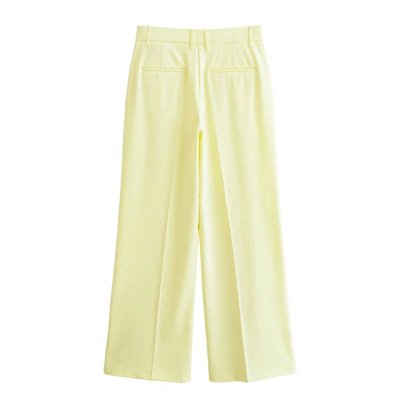 YENKYE Women Fashion Office Wear Pleated Wide Leg Pants Vintage High Waist Elegant Suit Trousers Spring Summer 2025 pantalones