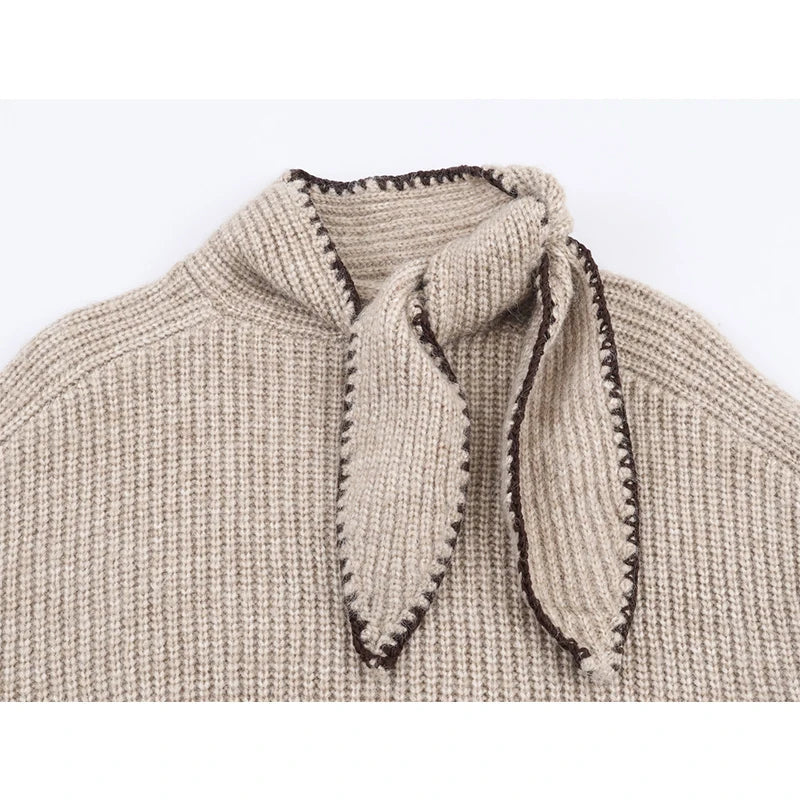 YENKYE High Neck With Bow Knit Pullover Women Long Sleeve Spring 2026 Elegant Sweater Chic Lady Tops