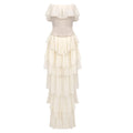 VC Sets For Women 2 Pieces Elegant And Pretty Lace-Up Corset And Slash Neck Long Cake Dress Set Chiffon Female Clothing