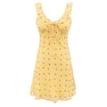 2026 Summer Women Yellow Floral Print V neck Ruffles Strap Sling Dress Slim Waist Side Zipper A-lined Short Tank Dresses Robe