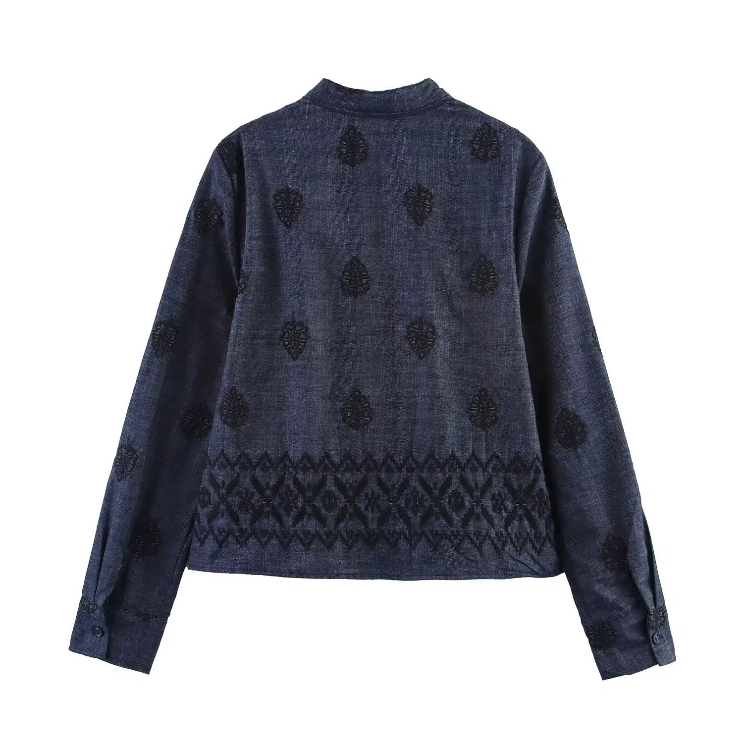YENKYE Vintage Women Long Sleeve V Neck Embroidered  Blouse Spring Summer 2025 Streetwear Tops Blusas Mujer