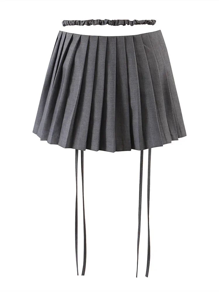 Y2k Sexy Pleated Mini Skirts For Woman 2024 Spring New Preppy Streetwear Hot Girl Zipper Bandage Slim Split Short Skirts Female