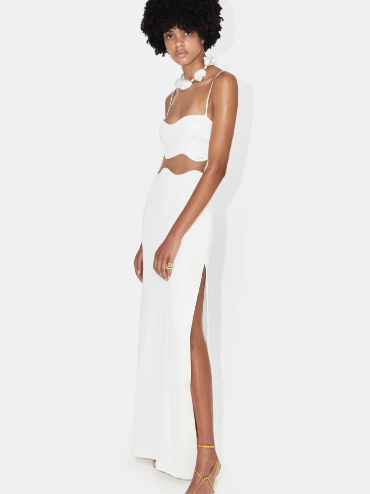 VC Fashion Sexy Black & White Strappy Sleeveless Maxi Dress with Sheer Design for Party Prom Evening Gown