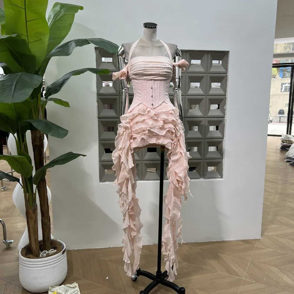 Hot Women Celebrity Sexy Halter Top Skirt Three Pieces Sets With Shorts Birthday Evening Party Design Outfit 2025 New Fashion