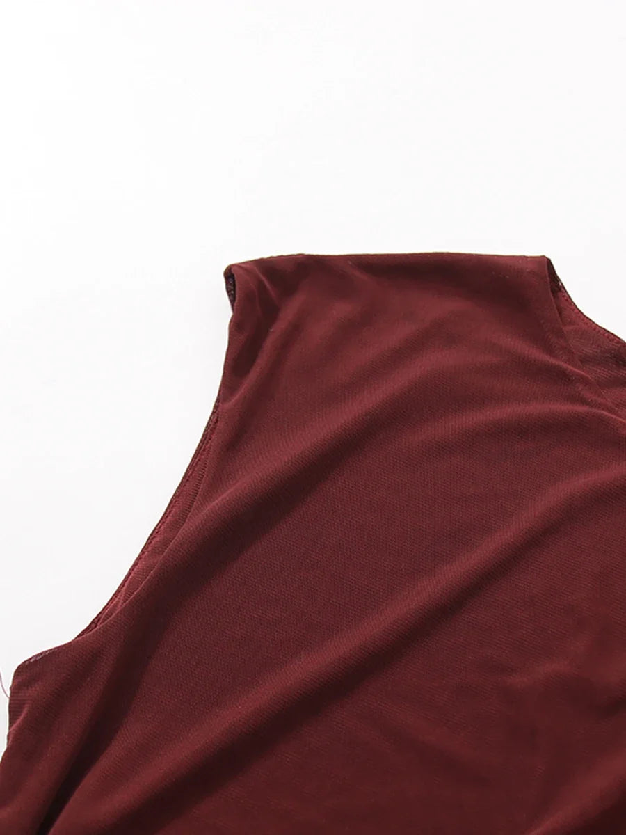 CHICEVER Solid Spliced Folds Chic Dress Female O Neck Sleeveless Slimming Intellectual Temperament Women's Dresses Summer Style