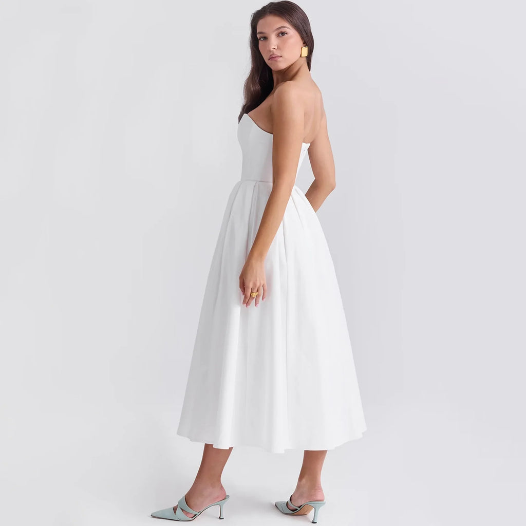 Suninheart Summer Vestidos De Fiesta 2024 New in Elegant Strapless Flare Dress White Sexy Corset Dress Night Party Dresses Women