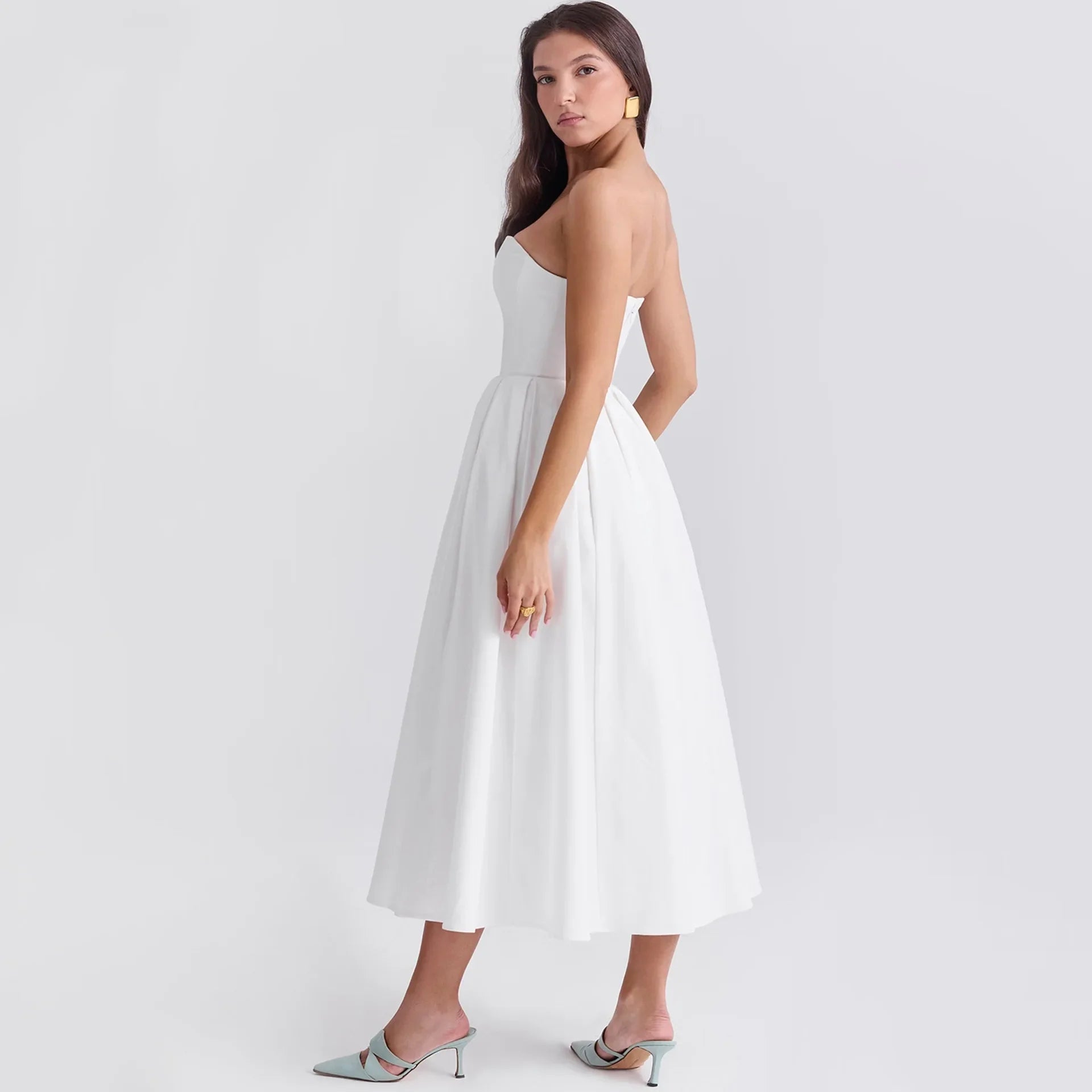 Suninheart Summer Vestidos De Fiesta 2024 New in Elegant Strapless Flare Dress White Sexy Corset Dress Night Party Dresses Women