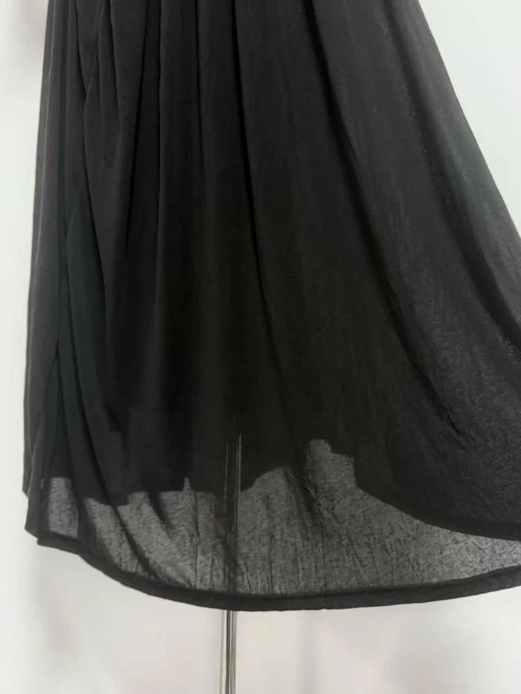 DEAT Elegant Dress Asymmetrical Pleated Long Hollow Out Solid Color Women's Evening Party Dresses 2026 Spring New Tide 35Z4129