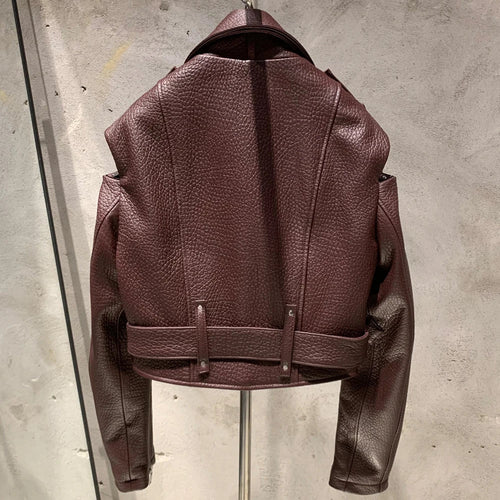 Burgundy Leather Jacket Biker Natural Leather Jacket Ladies Real Sheepskin Coat N15