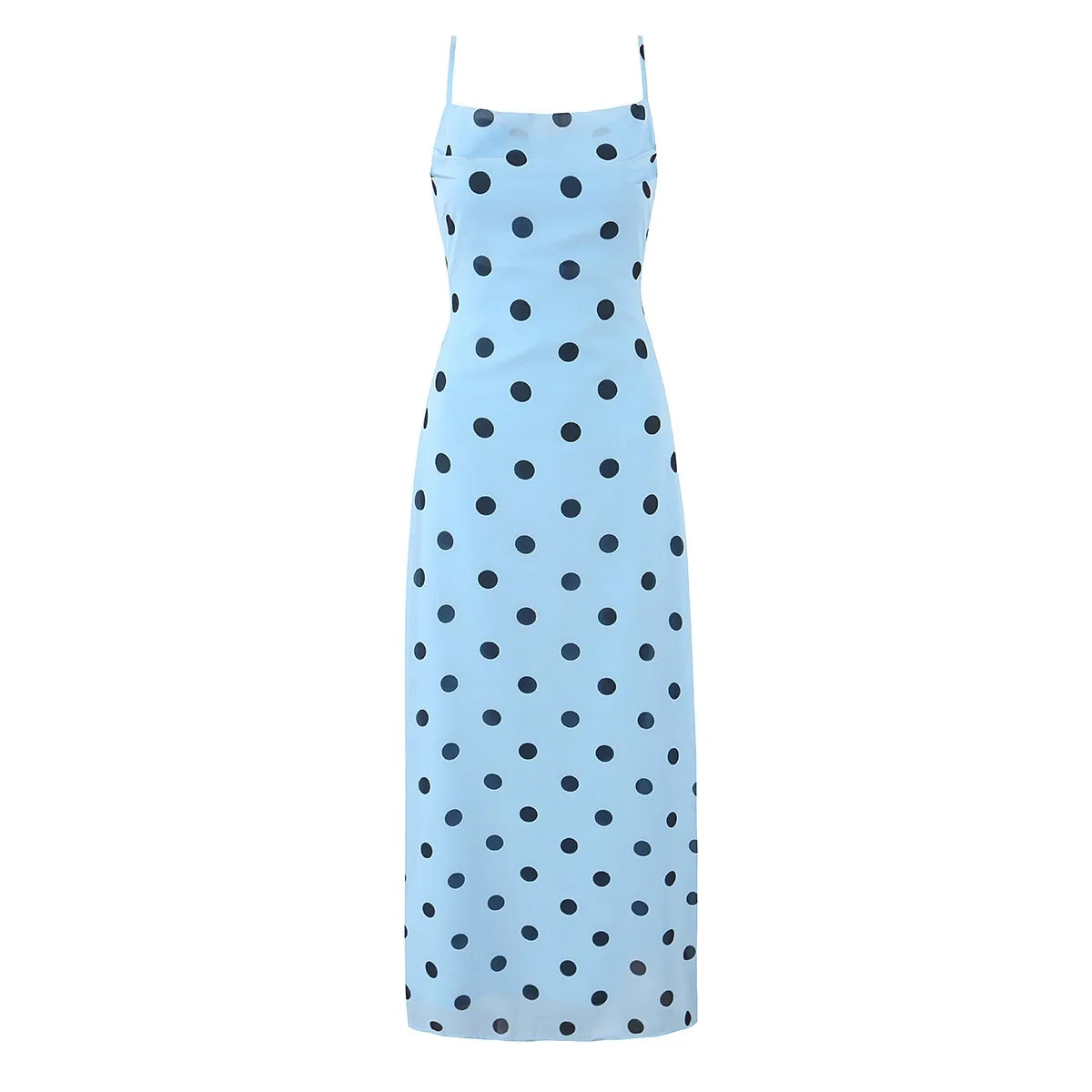 YENKYE Women Light Blue Polka Dot Sling Long Dress Sexy Backless Bandage Bodycon Casual Summer Sundress Chiffon Vestidos