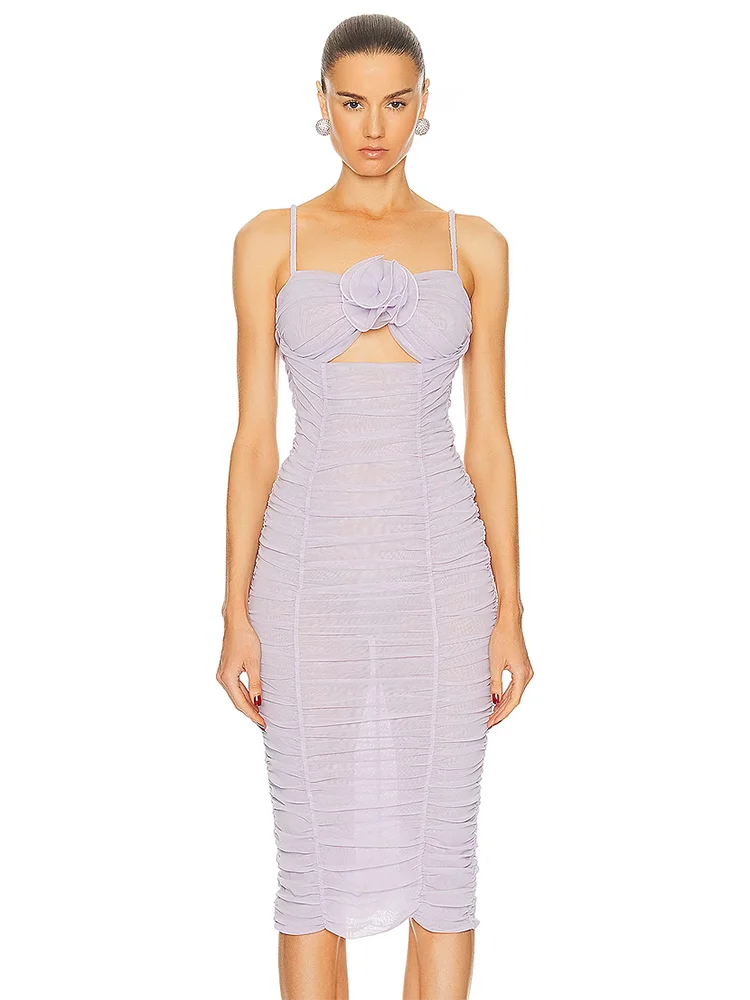 MESH DRAPED MIDI DRESS