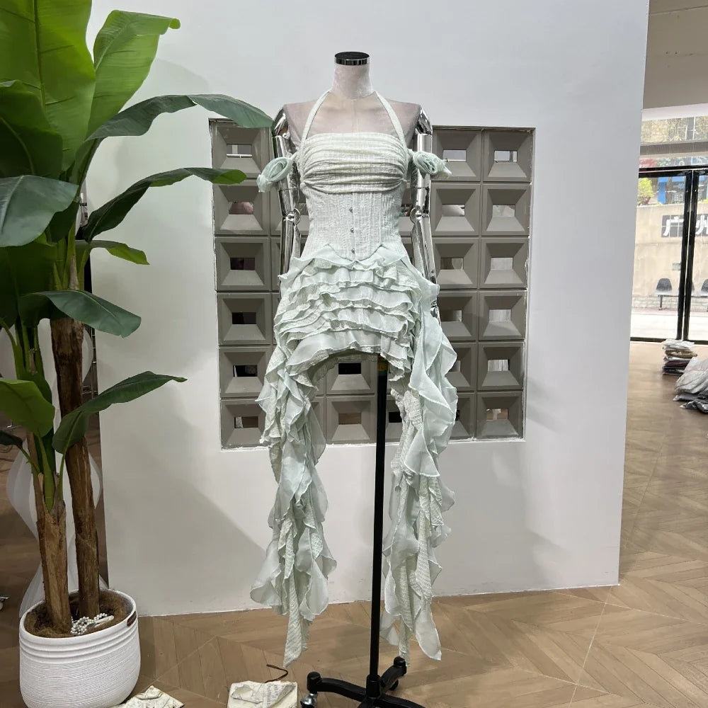 Hot Women Celebrity Sexy Halter Top Skirt Three Pieces Sets With Shorts Birthday Evening Party Design Outfit 2025 New Fashion
