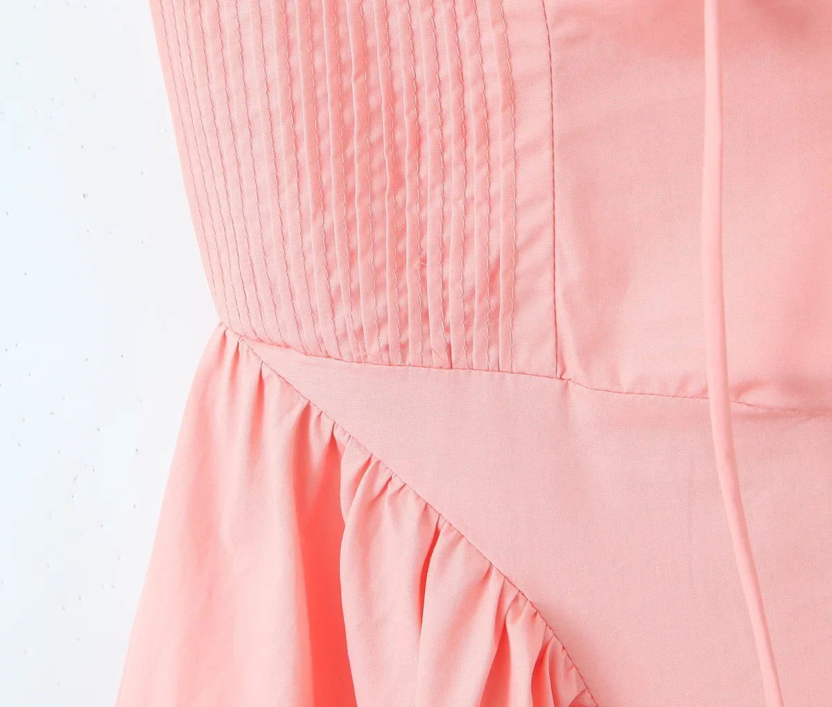 2024 Sexy Pink Corset Style Bow Halter Dress Spliced Lace Drawstring Rope Chest Pleated Slim Low Waist A-lined Swing Midi Robe