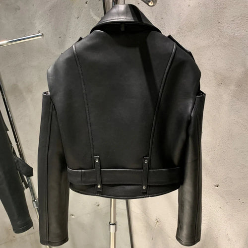 Biker Leather Jacket Ladies Real Sheepskin Coat Shoulder Off Design Lady Leather N15