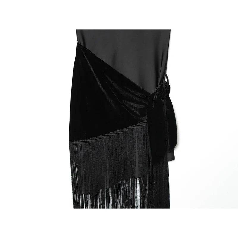 YENKYE New 2026 Women Tassel Patchwork Satin Sling Sexy Dress Night Out Party Vestidos