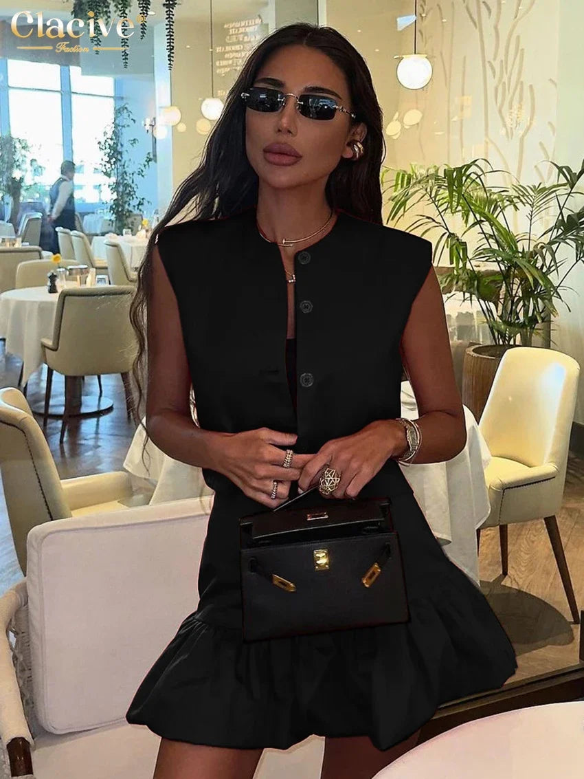 Clacive Summer Loose Red Cotton Women's Two Pieces Set 2025 Fashion Sleeveless Tank Top With High Waist Mini Skirt Set Female