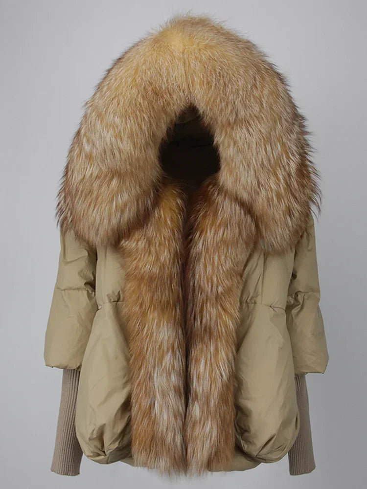 OFTBUY 2023 Real Fox Fur Collar Hooded Winter Jacket Women Natural Thick Warm Loose Oversize Duck Down Coat Streetwear Outerwear