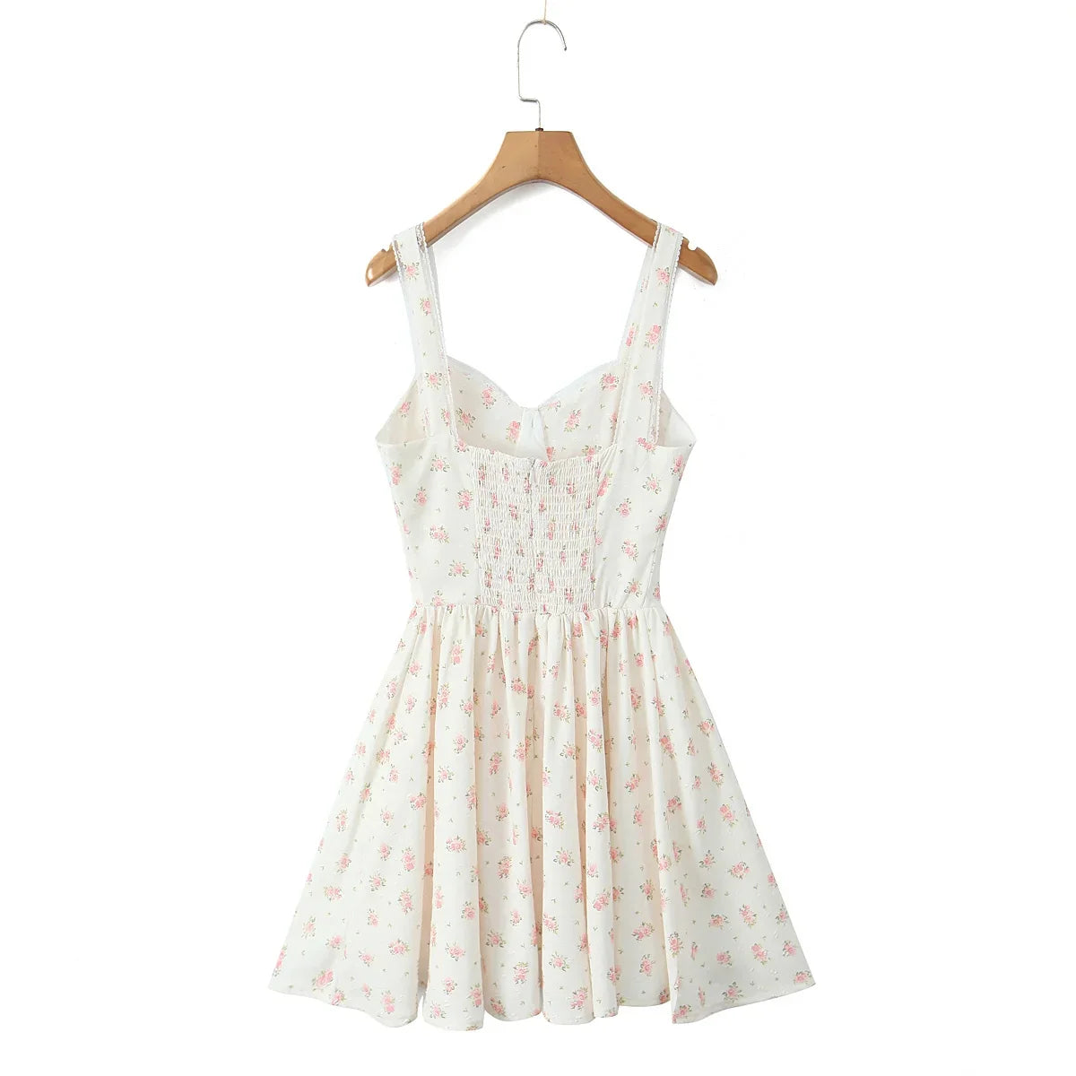 YENKYE Elegant Women Lace Patchwork Floral Print Sling Mini Dress Sleeveless Low Waist A-line Holiday Party Dresses Summer Robe