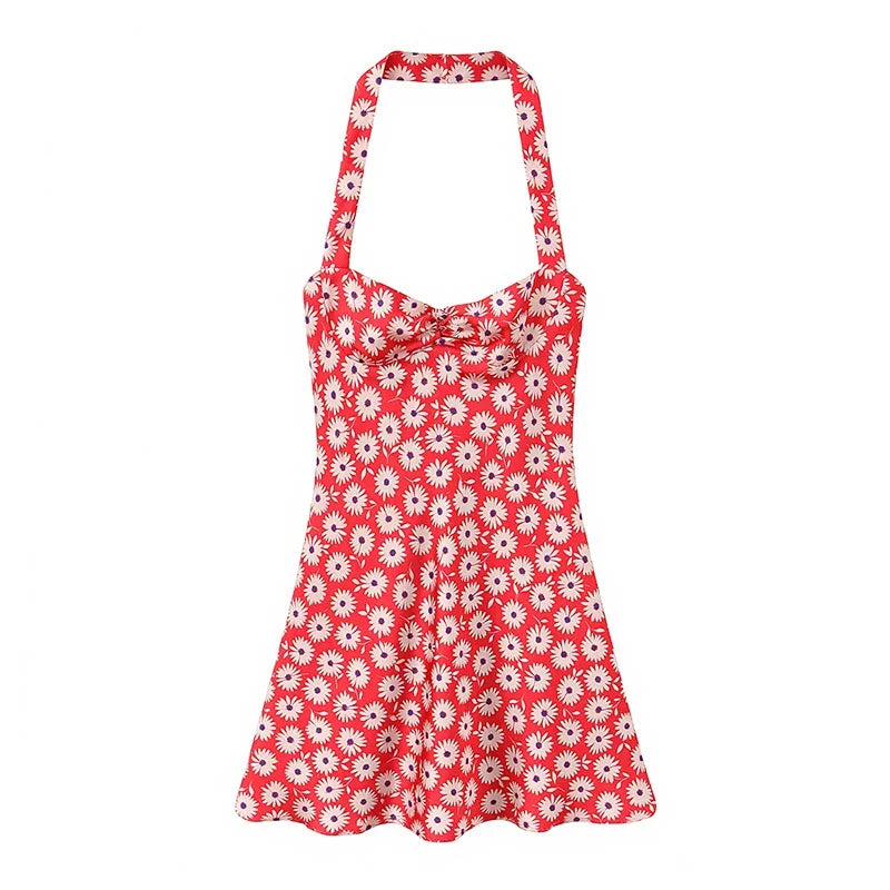 YENKYE Summer 2026 Floral Halter Neck Mini Dress Women Sexy Backless A-line Beach Vacation Sundress