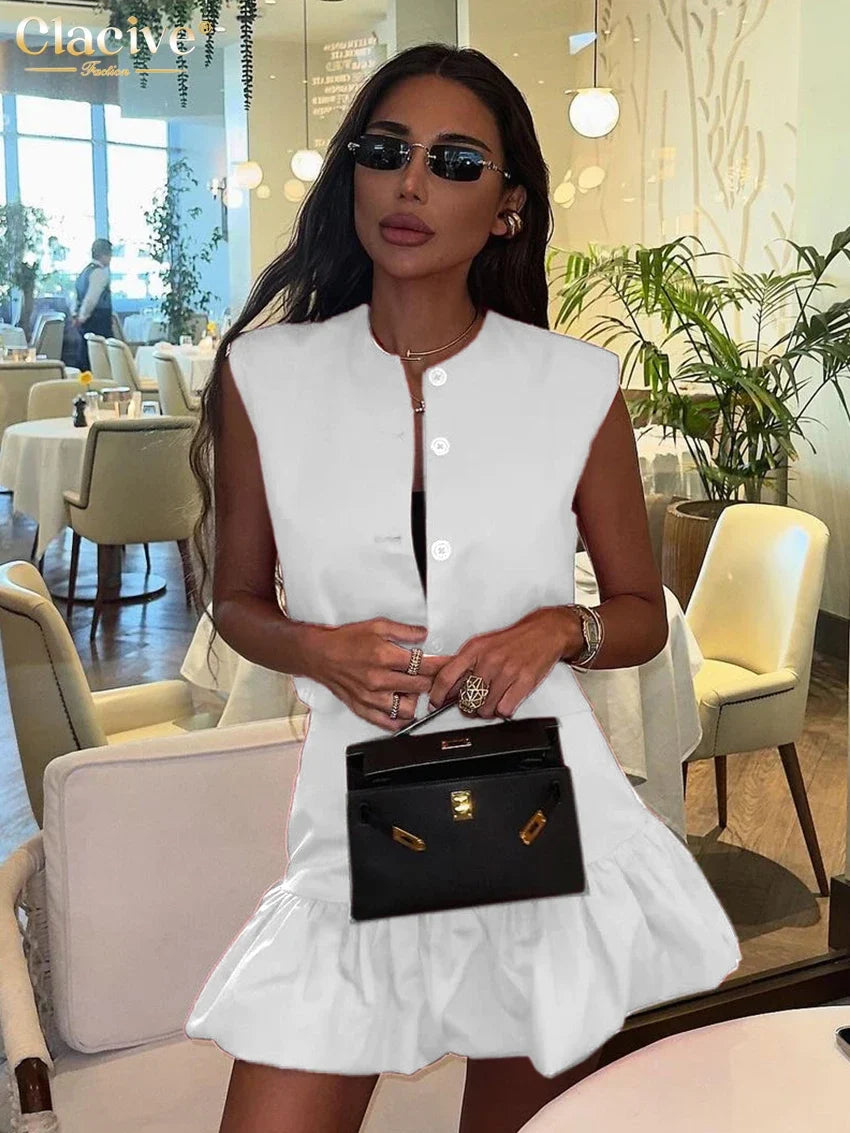 Clacive Summer Loose Red Cotton Women's Two Pieces Set 2025 Fashion Sleeveless Tank Top With High Waist Mini Skirt Set Female