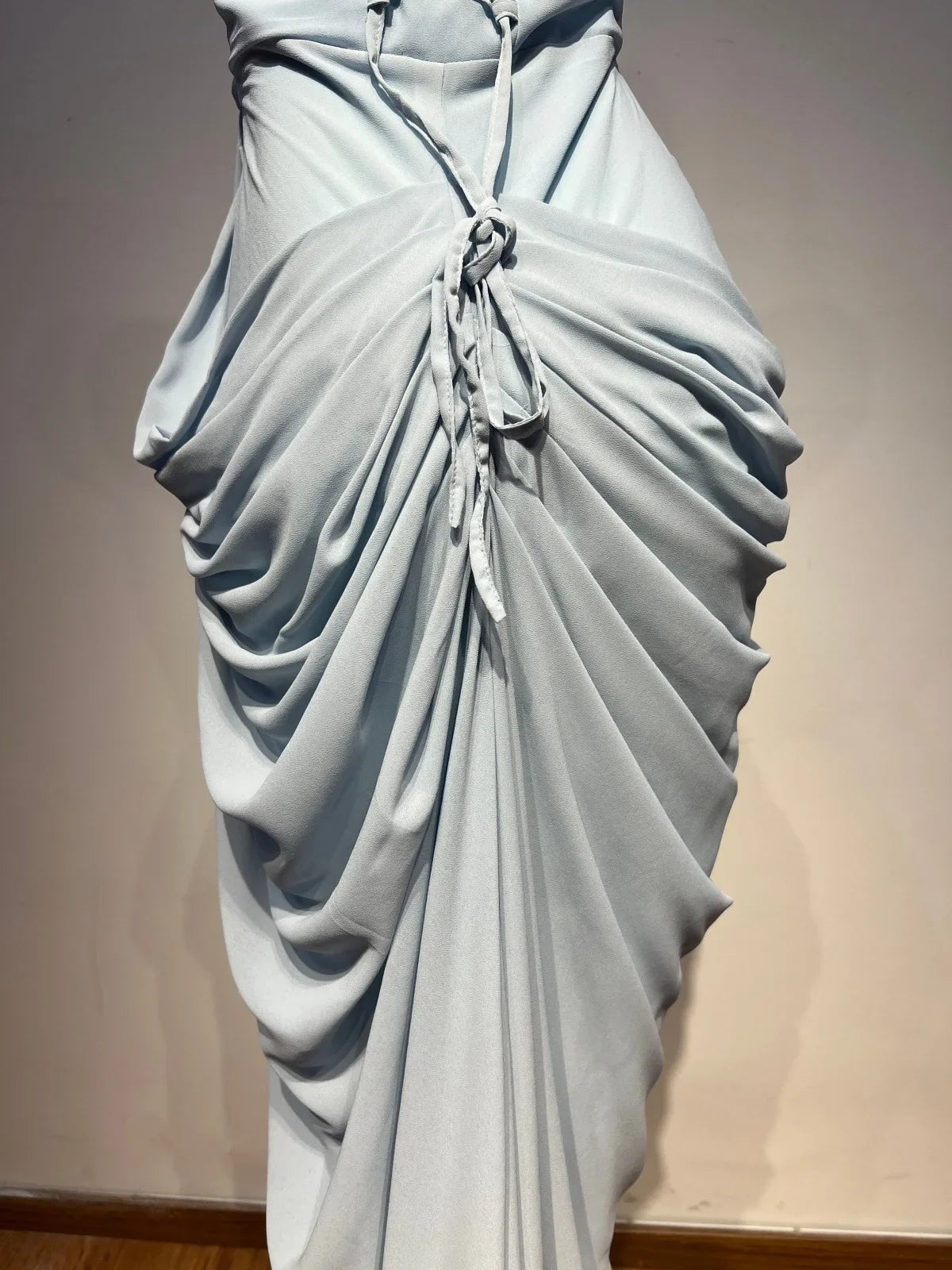 VC Elegant Blue Strapless Pleated Ruched Maxi Dress for Women Sexy High Split Bodycon Evening Gown Party Cocktail Dress vestidos