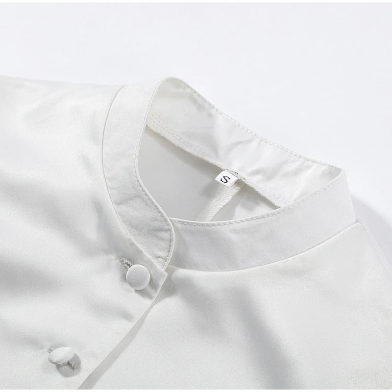 Fashion Street Ruffle Women's Blouse Solid Single Breasted Full Sleeve Pleated Cropped Shirt Lady New Casual Spring Clothing