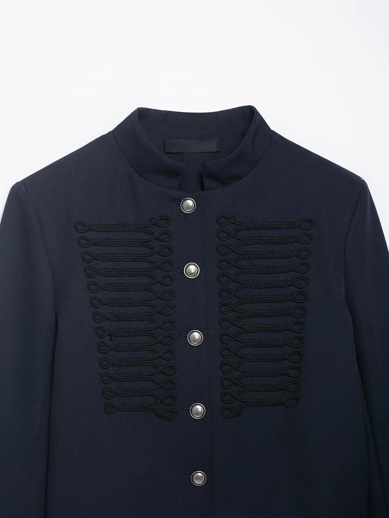 YENKYE 2026 New Women's Navy Blue Single Breasted Crop Jacket Long Sleeve Vintage Casual Coat For Daily Office