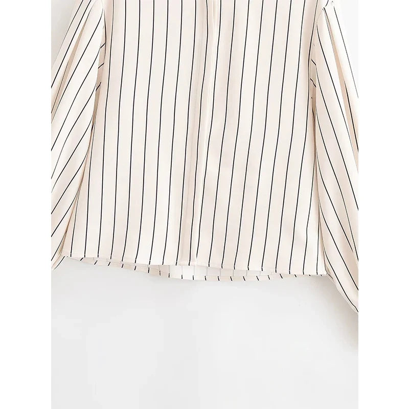YENKYE Minimalist Striped Shirt For Women Stand Collar Long Sleeve Button Up Blouse Elegant Work Wear