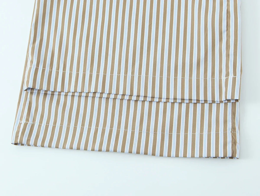 YENKYE Europe And America Striped Wide Leg Pants Women Vintage Elastic High Waist Casual Summer Trousers Female pantalones