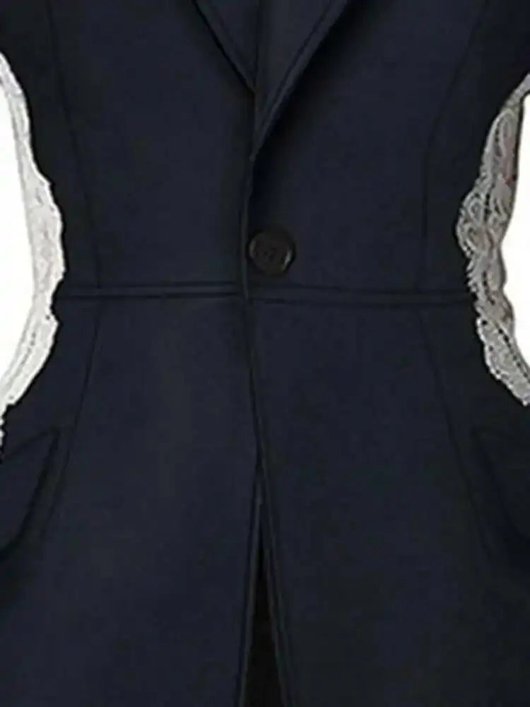 DEAT Fashion Women's Blazer New Fashion Notched Lace Patchwork Long Sleeve Contrast Suit Jackets Female Spring 2025 17A1298