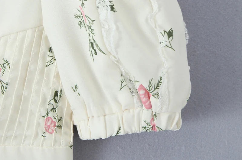 2024 Women Summer Vintage Floral Print Bow Tied Cropped Tank Tops Fashion V-Neck Short Sleeve Female Casual Chic Tops Vestidos