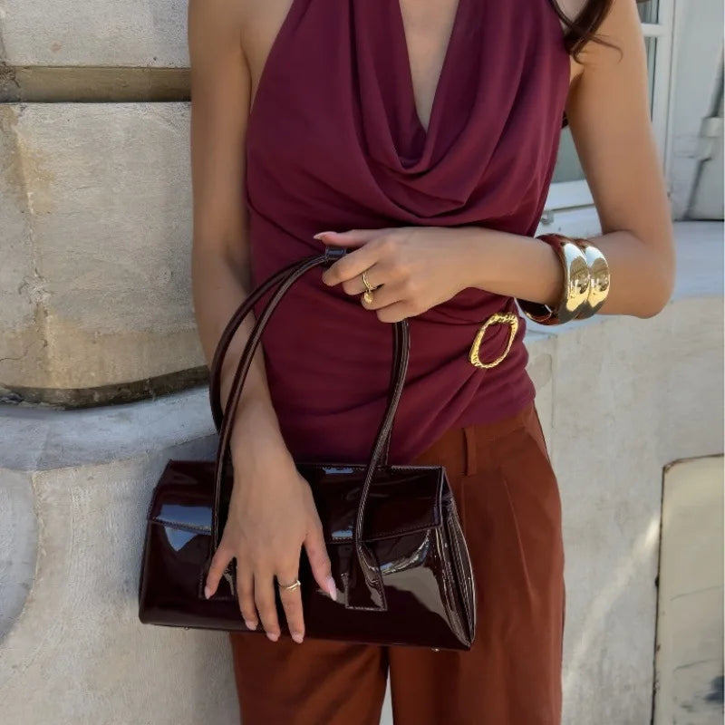 Cryptographic Embellished Ruched Sexy Draped Halter Tops Club Outfits Sleeveless Summer Solid Deep V Neck Cropped Tops Clothes
