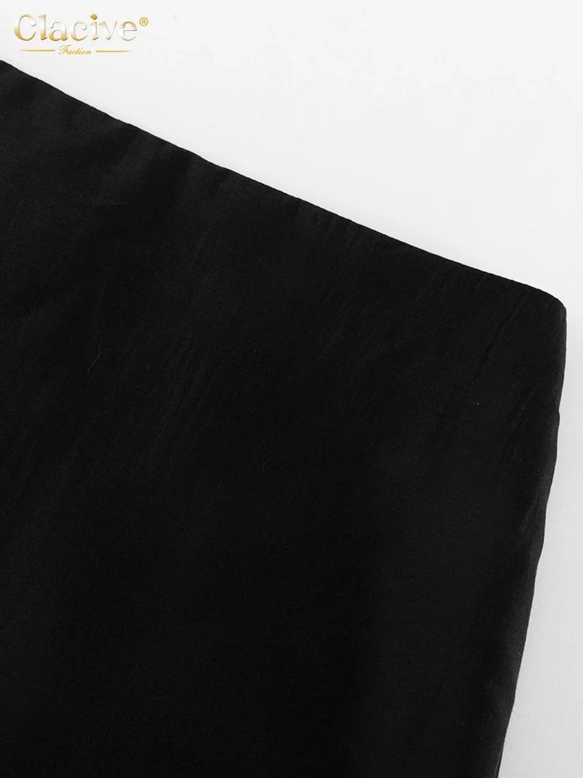 Clacive Fashion Loose Balck Women Skirt Casual High Waist Ankle Length Skirts Elegant Classic Mesh Spliced Skirt Female Clothing
