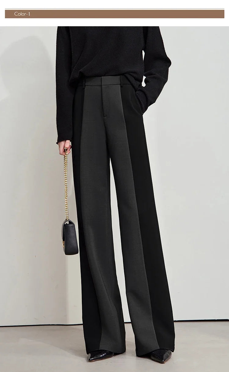 AMII 2025 New Arrival Elegant Office Lady Pants Minimalist Easy-care Anti-wrinkle Casual Simple Color Blocking Trouser 12543101