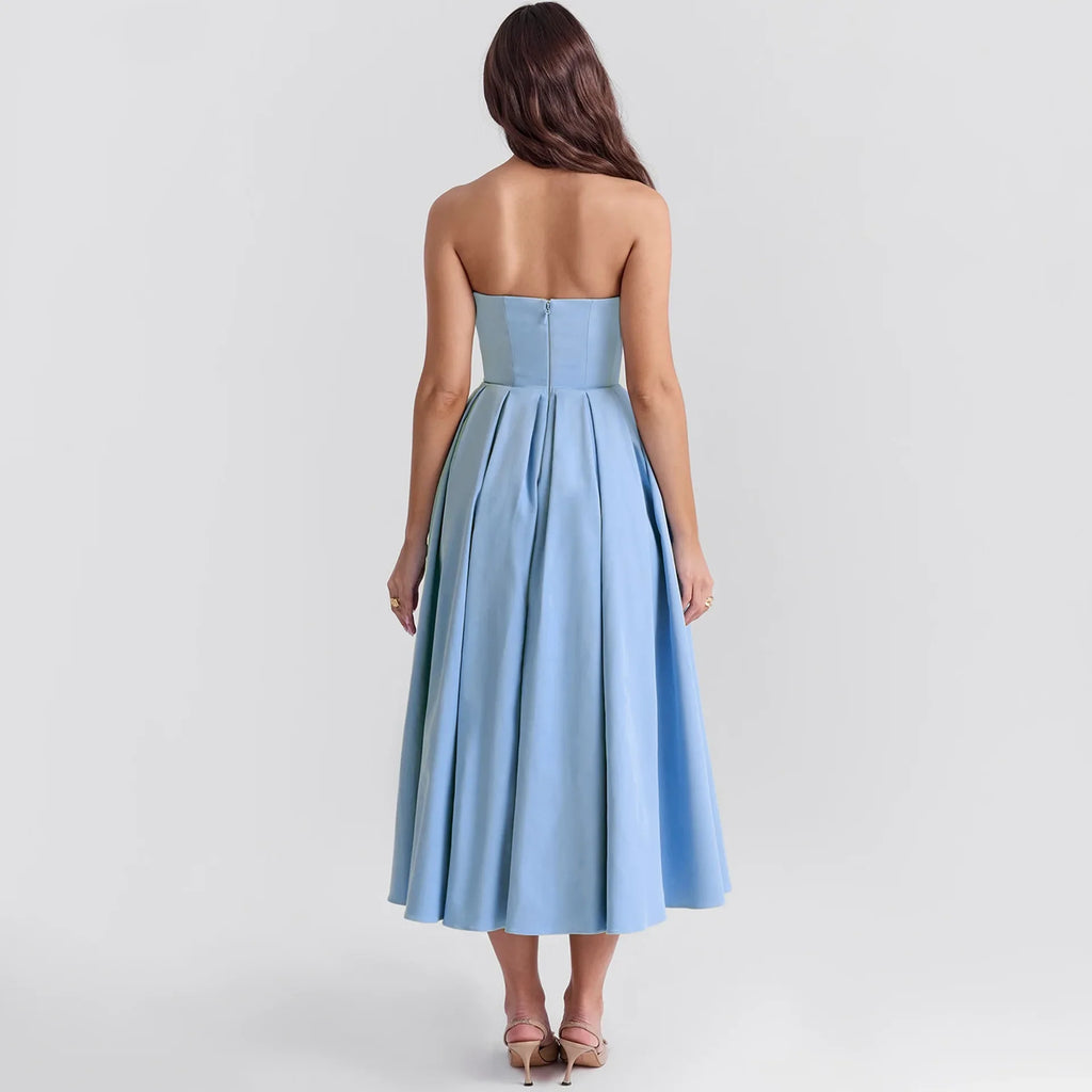 Suninheart Summer Vestidos De Fiesta 2024 New in Elegant Strapless Flare Dress White Sexy Corset Dress Night Party Dresses Women