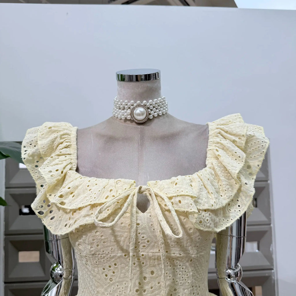 New Dresses For Women Eyelet Embroidery Corset Dress Ruffle Off Shoulder Tie Waist Summer Party Gowns Outfit With Shorts Vestido