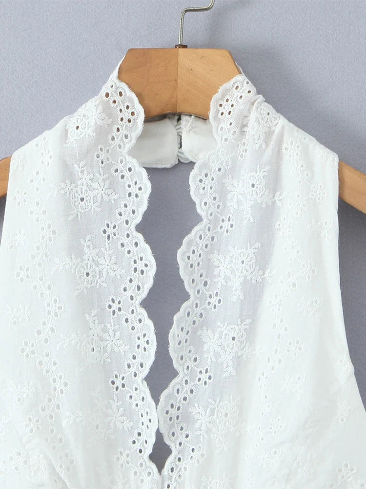 2024 Women Summer Vintage Solid Button Cropped Tank Tops Fashion Halter Neck Sleeveless Backless Female Casual Tops Vestidos