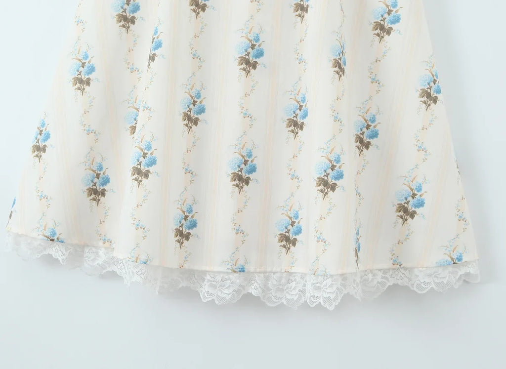 YENKYE New Fashion Women A-line Midi Elegant Party Dresses Sexy Wide Straps Lace Spliced Holiday Summer Floral Print Dress 2025