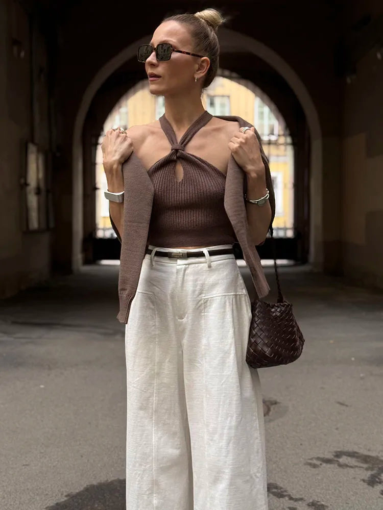 White Cotton Linen Pants Women Wide Leg Formal Trousers Summer Straight Leg Suit Pants High Waist Ladies Formal Pants Loose