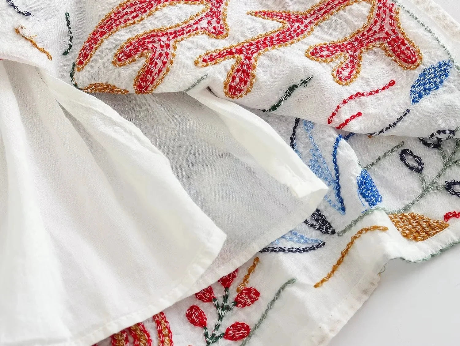 Foridol Marine Organism Embroidery Batwing Sleeve Summer Spring Maxi Skirt Set Cotton White Tassle Dress Set Outfits Button Suit