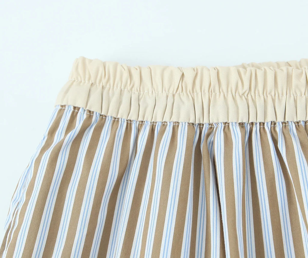 YENKYE Europe And America Striped Wide Leg Pants Women Vintage Elastic High Waist Casual Summer Trousers Female pantalones