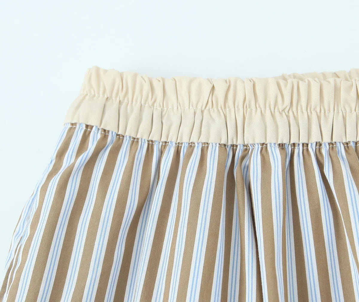 YENKYE Europe And America Striped Wide Leg Pants Women Vintage Elastic High Waist Casual Summer Trousers Female pantalones