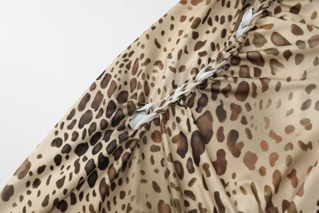Cryptographic Fashion Halter Leopard Sexy Backless Maxi Dress Women Club Outfits Bandage Embellished Long Dresses Robe Clothes